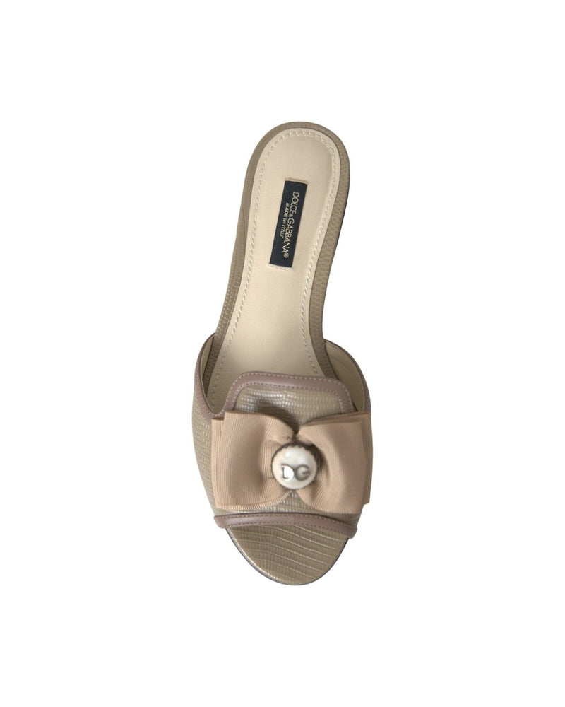 Dolce & Gabbana Beige Logo Pearl Flats Sandals Slides Shoes Glam Steals