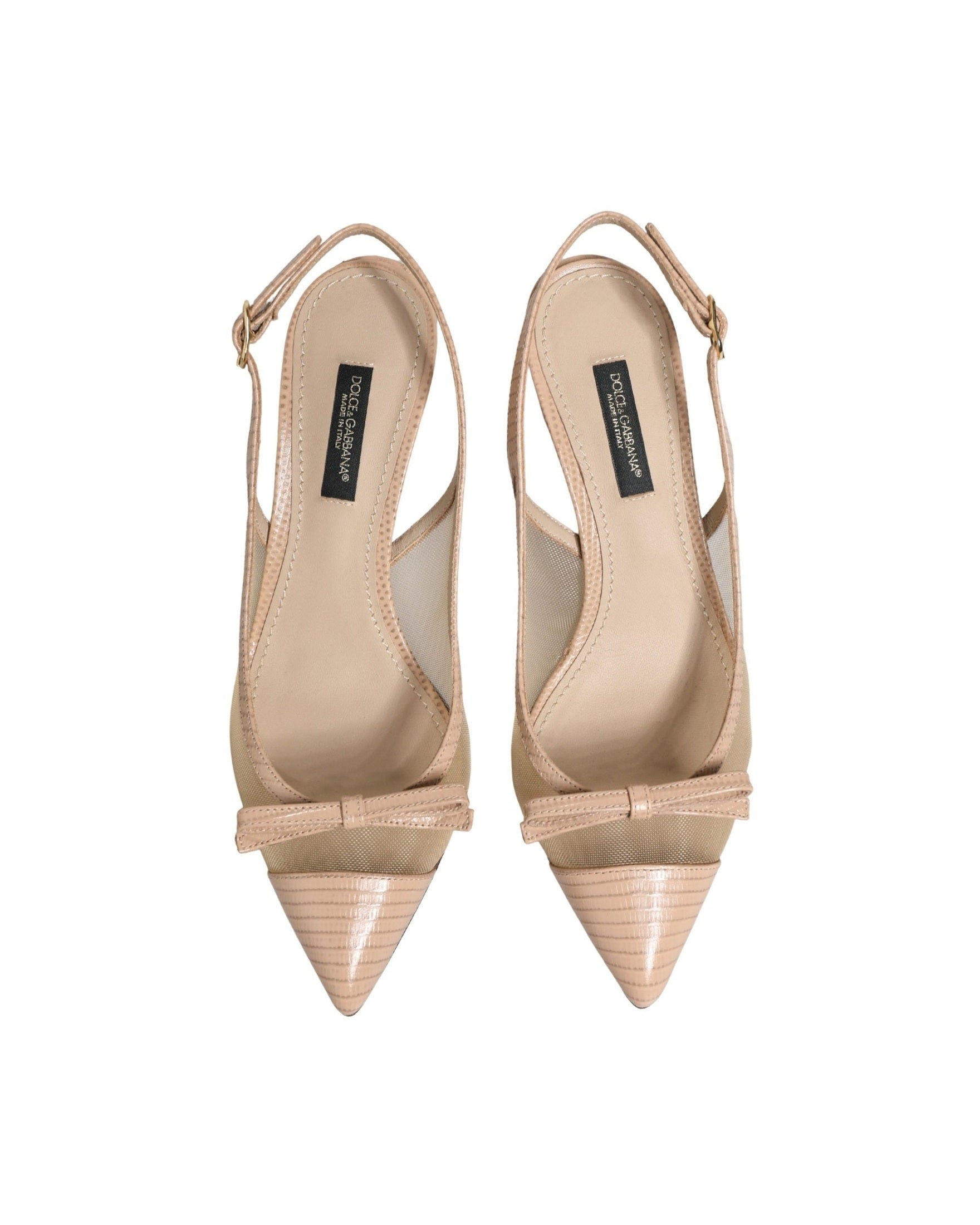 Dolce & Gabbana Beige Mesh Lori Leather Slingback Sandals 