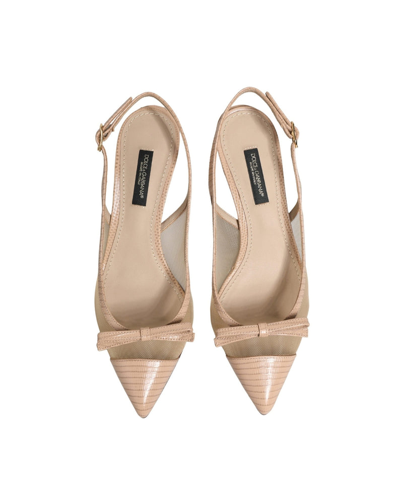 Dolce & Gabbana Beige Mesh Lori Leather Slingback Sandals 