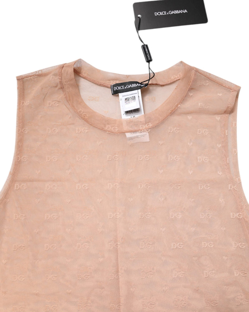 Dolce & Gabbana Beige Nylon Logo Monogram Sleeveless Tank Top Glam Steals