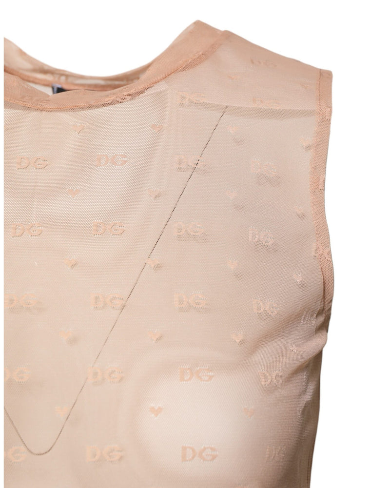 Dolce & Gabbana Beige Nylon Logo Monogram Sleeveless Tank Top Glam Steals