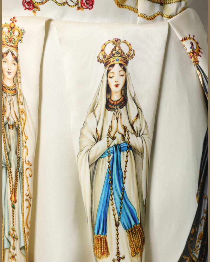 Dolce & Gabbana Beige Silk Madonne Print Short Sleeve Dress Glam Steals