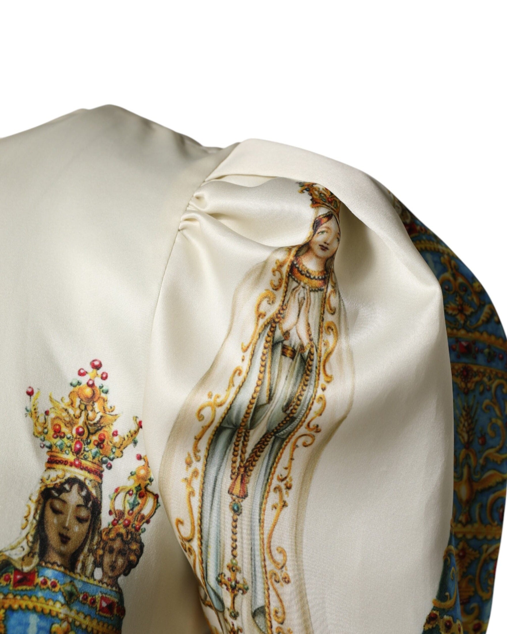 Dolce & Gabbana Beige Silk Madonne Print Short Sleeve Dress Glam Steals