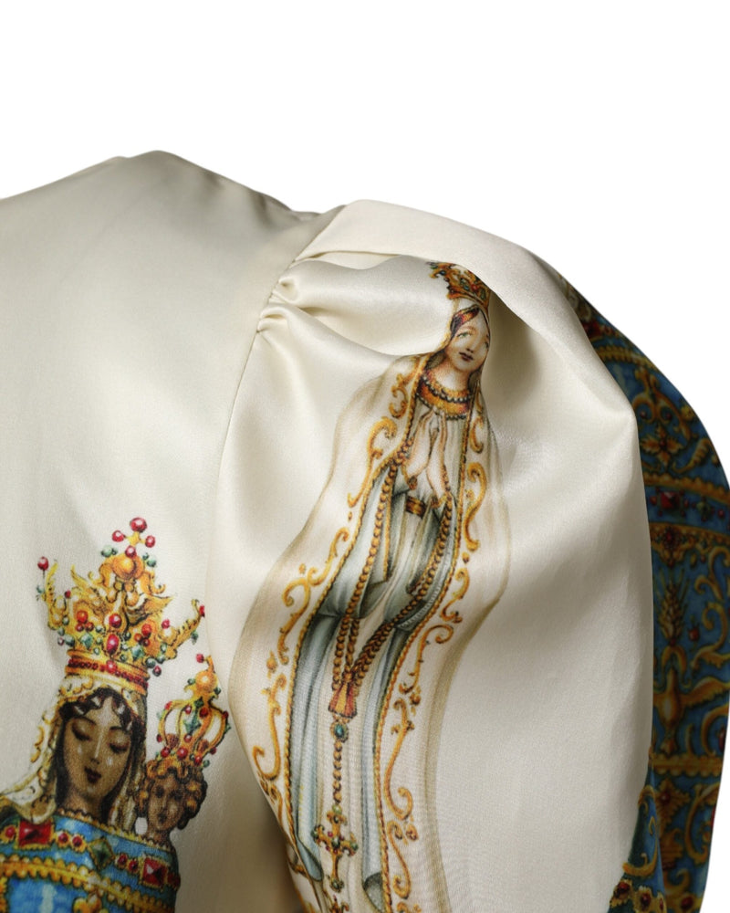 Dolce & Gabbana Beige Silk Madonne Print Short Sleeve Dress Glam Steals