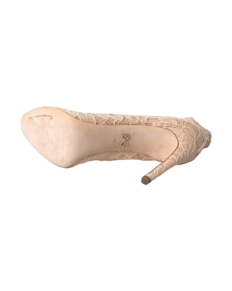 Dolce & Gabbana Beige Stretch Taormina Lace Boots Shoes Boots