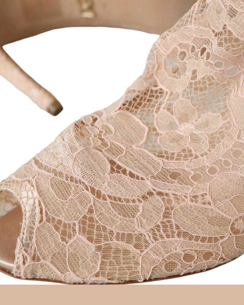 Dolce & Gabbana Beige Stretch Taormina Lace Boots Shoes Boots