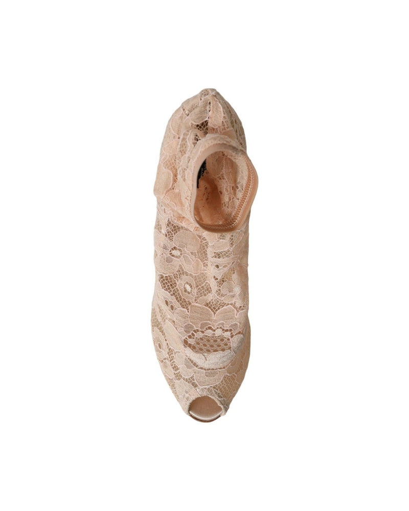 Dolce & Gabbana Beige Stretch Taormina Lace Boots Shoes Boots