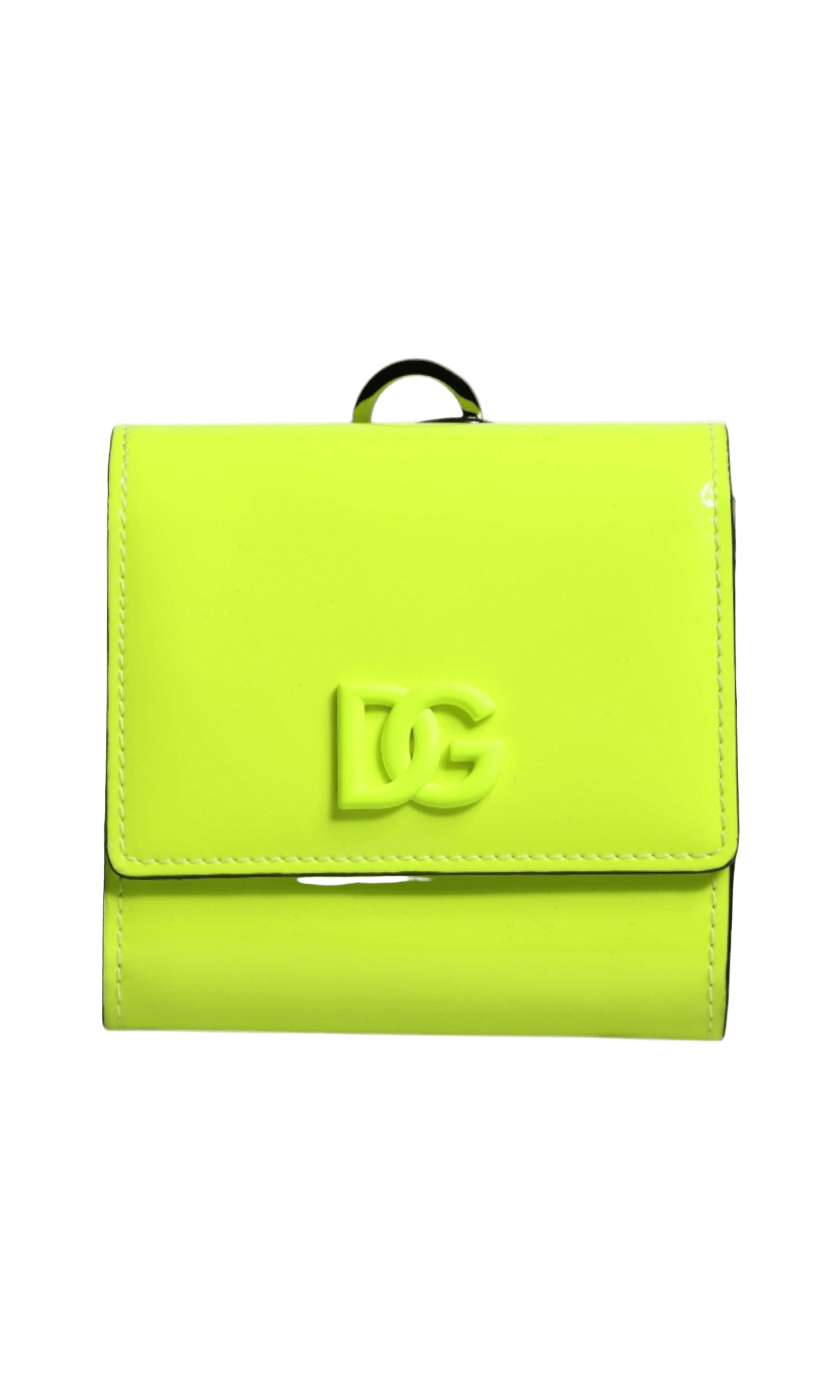 Dolce & Gabbana Bifold Dg Logo Neck Strap Cardholder Yellow Green Wallet Glam Steals