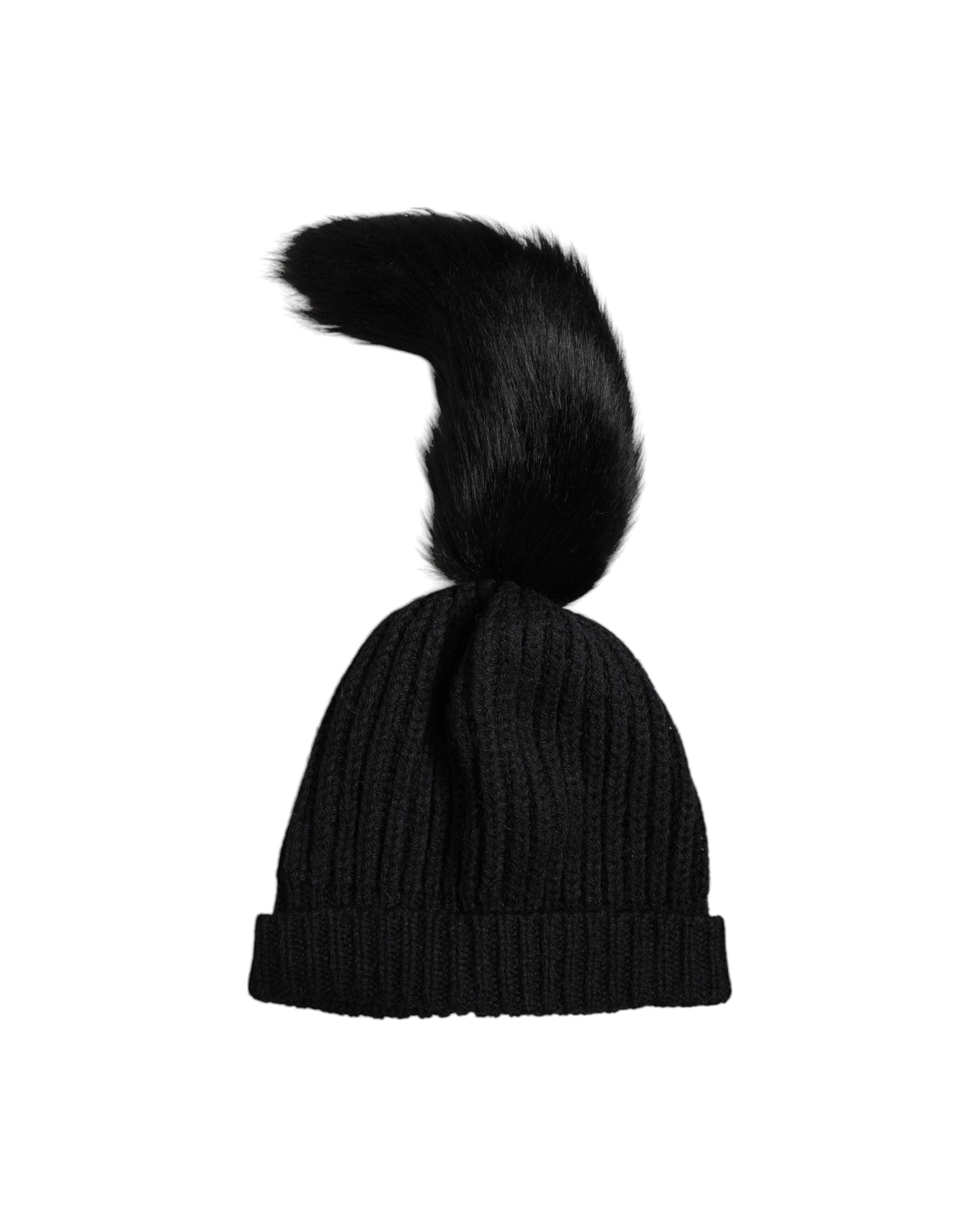Dolce & Gabbana Black Acrylic Knitted Fur Winter Beanie Hat Glam Steals