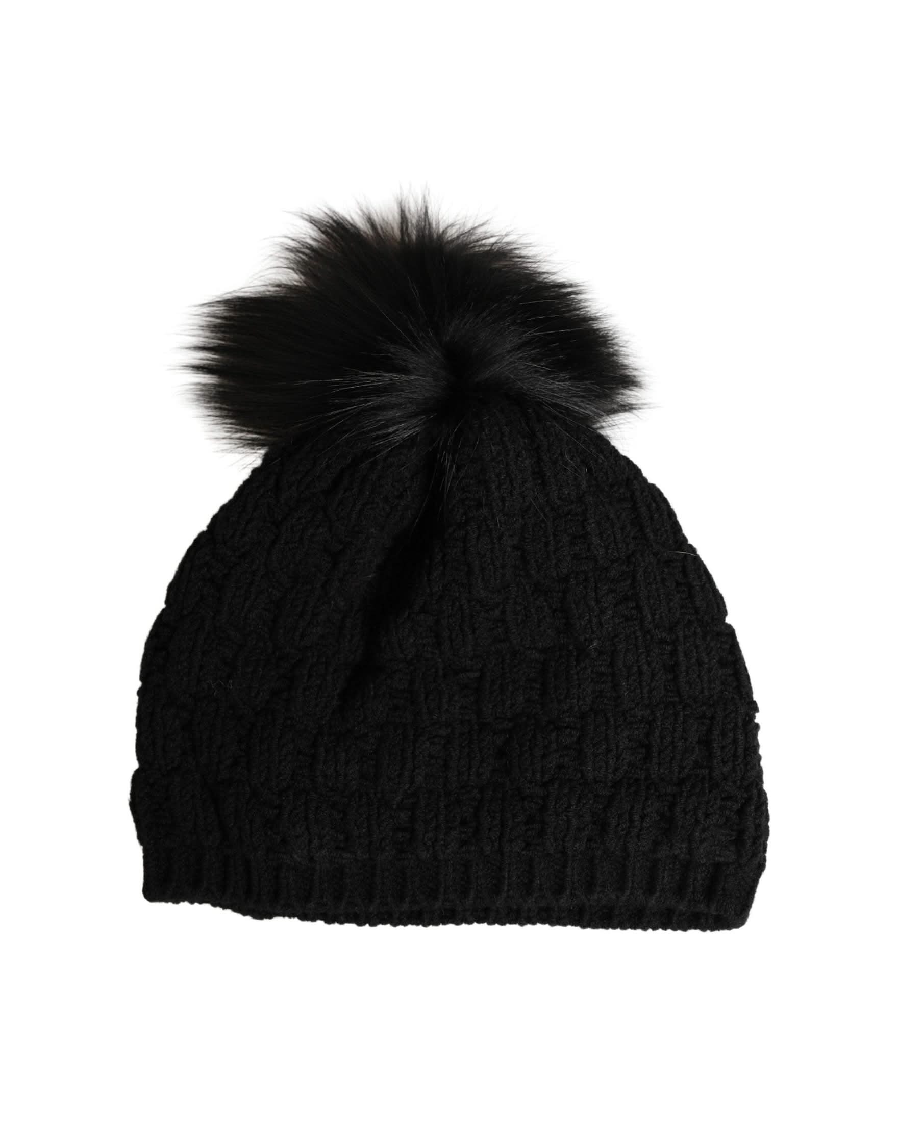 Dolce & Gabbana Black Acrylic Knitted Fur Winter Beanie 