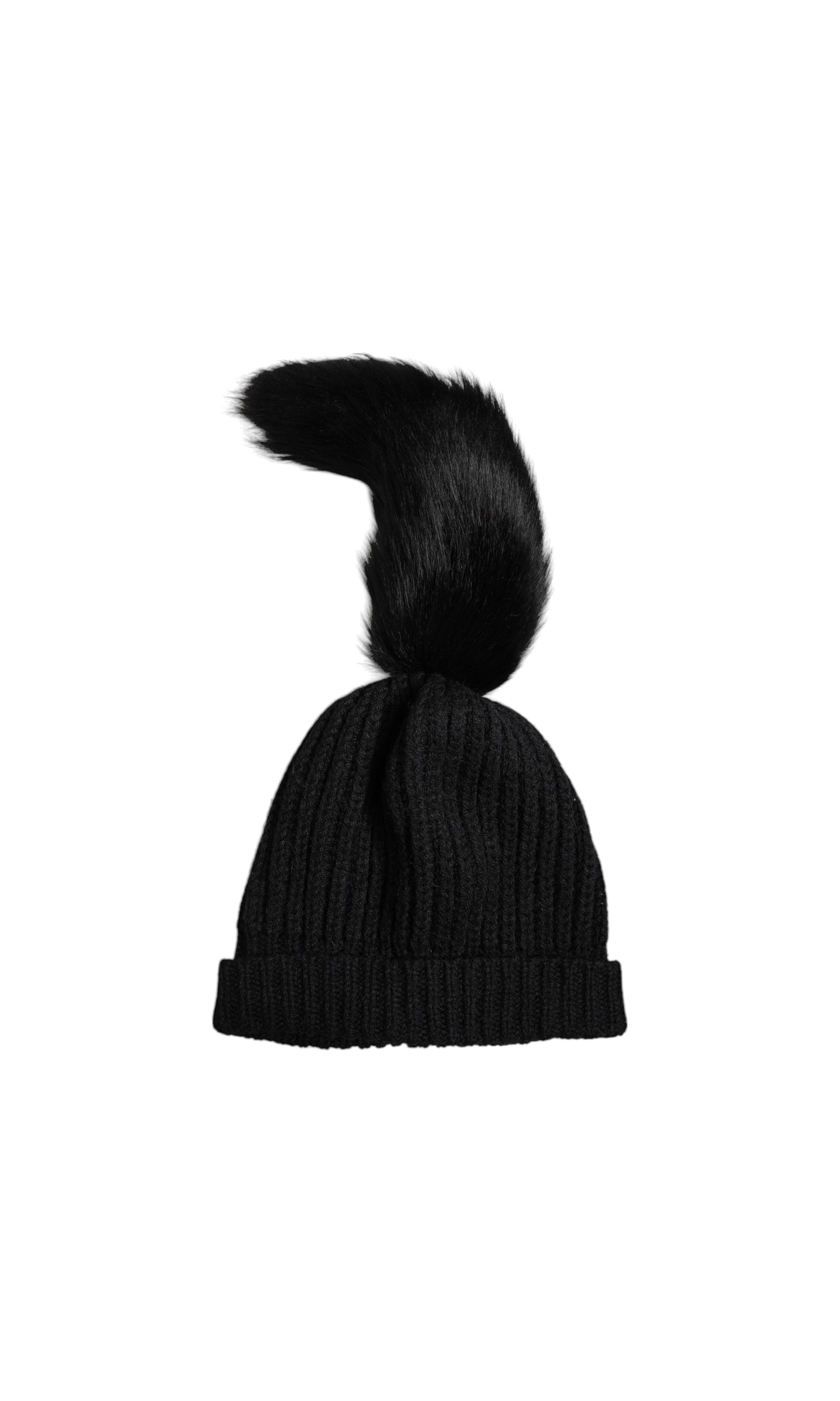 Dolce & Gabbana Black Acrylic Knitted Fur Winter Beanie Hat Glam Steals