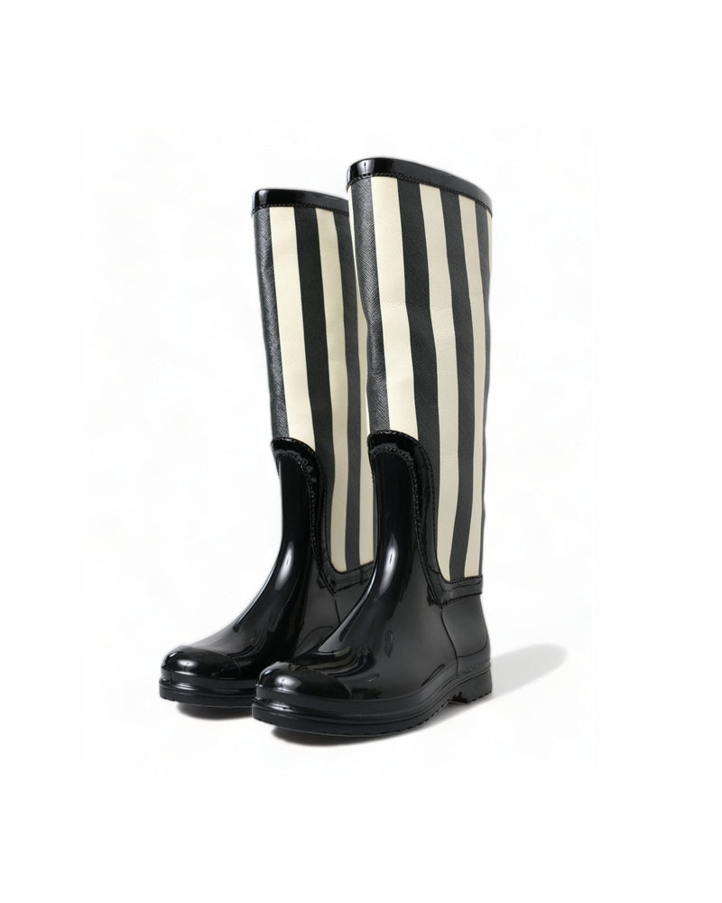 Dolce & Gabbana And Striped Knee High Black White Boots Glam Steals
