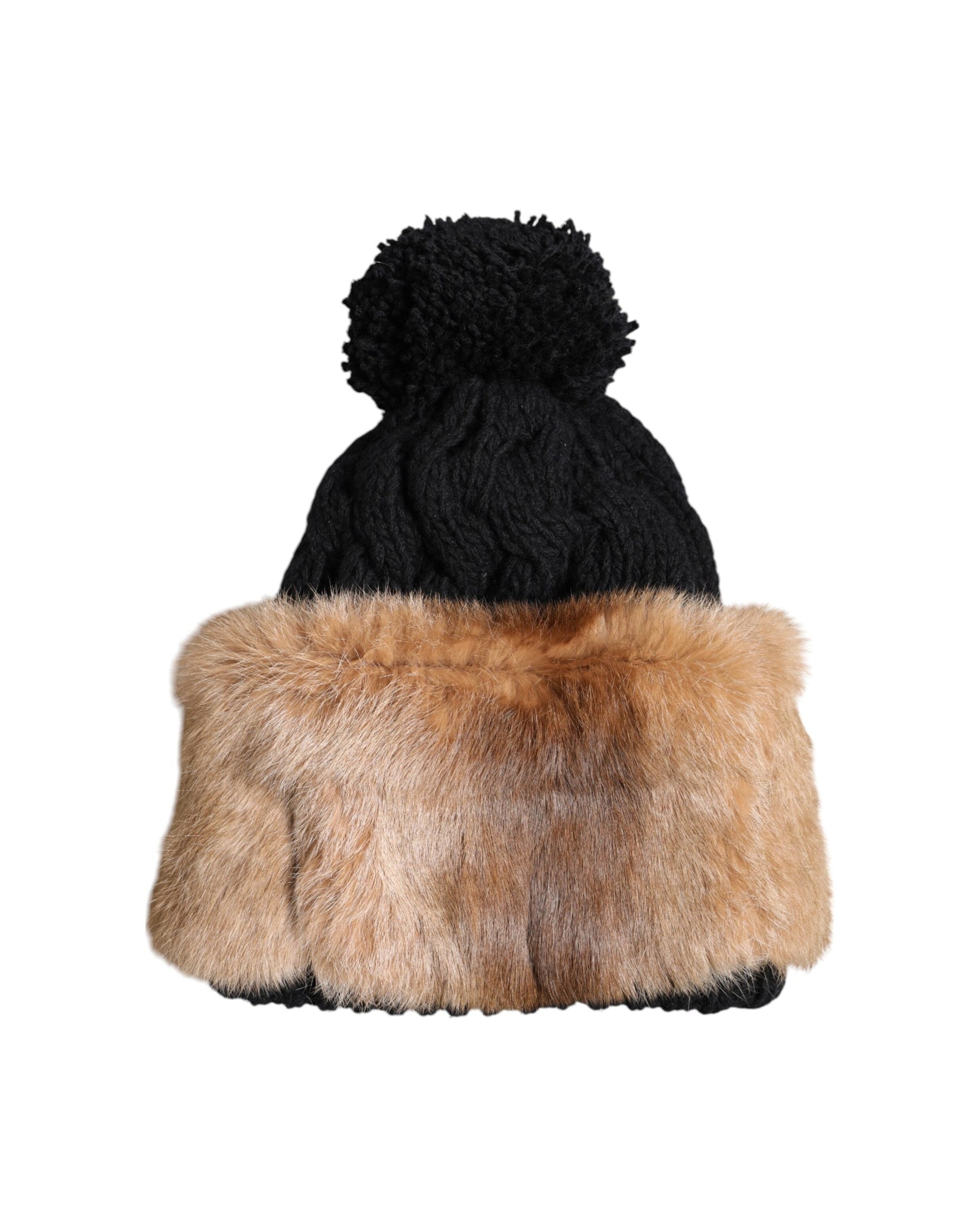 Dolce & Gabbana Black Brown Dyed Rabbit Real Fur Winter Beanie Hat Glam Steals