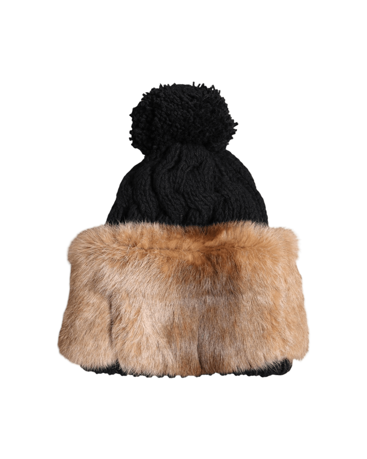 Dolce & Gabbana Black Brown Dyed Rabbit Real Fur Winter Beanie Hat Glam Steals