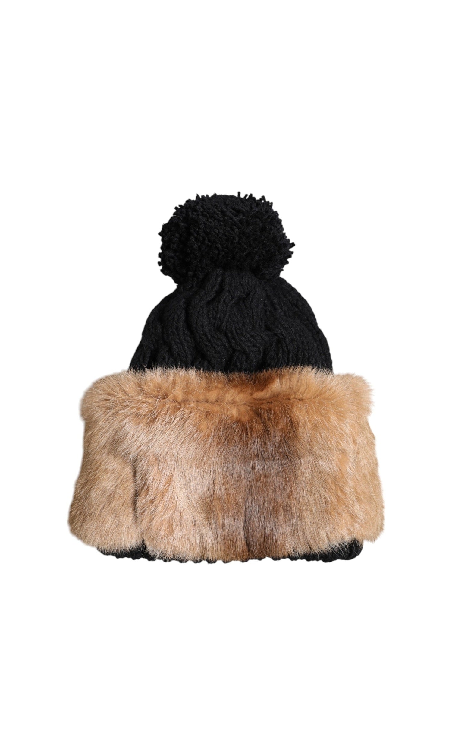 Dolce & Gabbana Black Brown Dyed Rabbit Real Fur Winter Beanie Hat Glam Steals