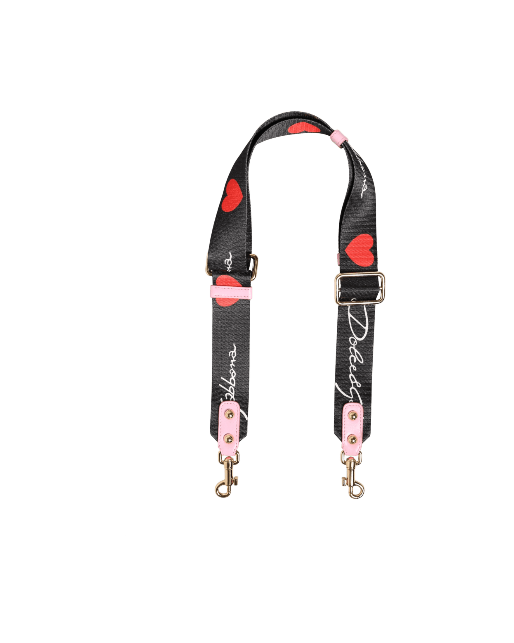 Dolce & Gabbana Black Canvas Strap Pink Heart Logo Bag Accessory Glam Steals