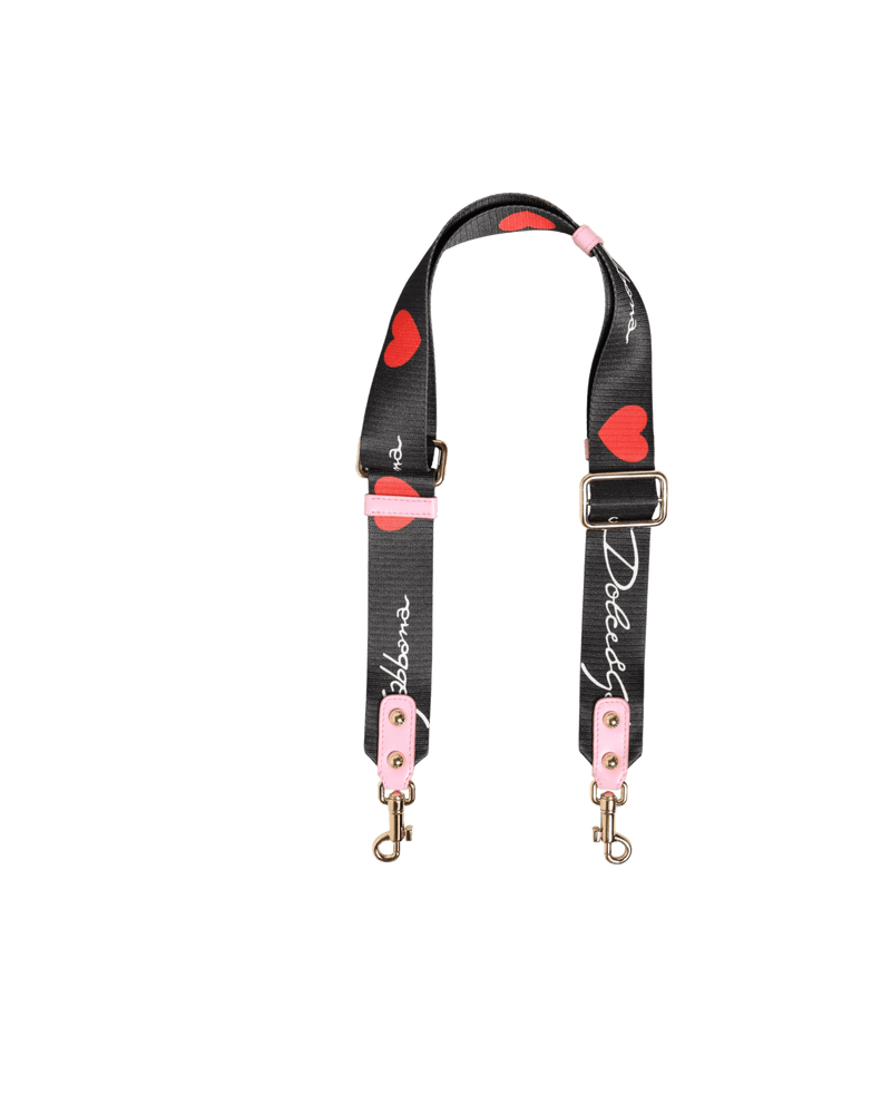 Dolce & Gabbana Black Canvas Strap Pink Heart Logo Bag Accessory Glam Steals