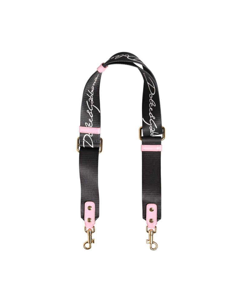 Dolce & Gabbana Black Canvas Strap Pink Heart Logo Bag Accessory Glam Steals