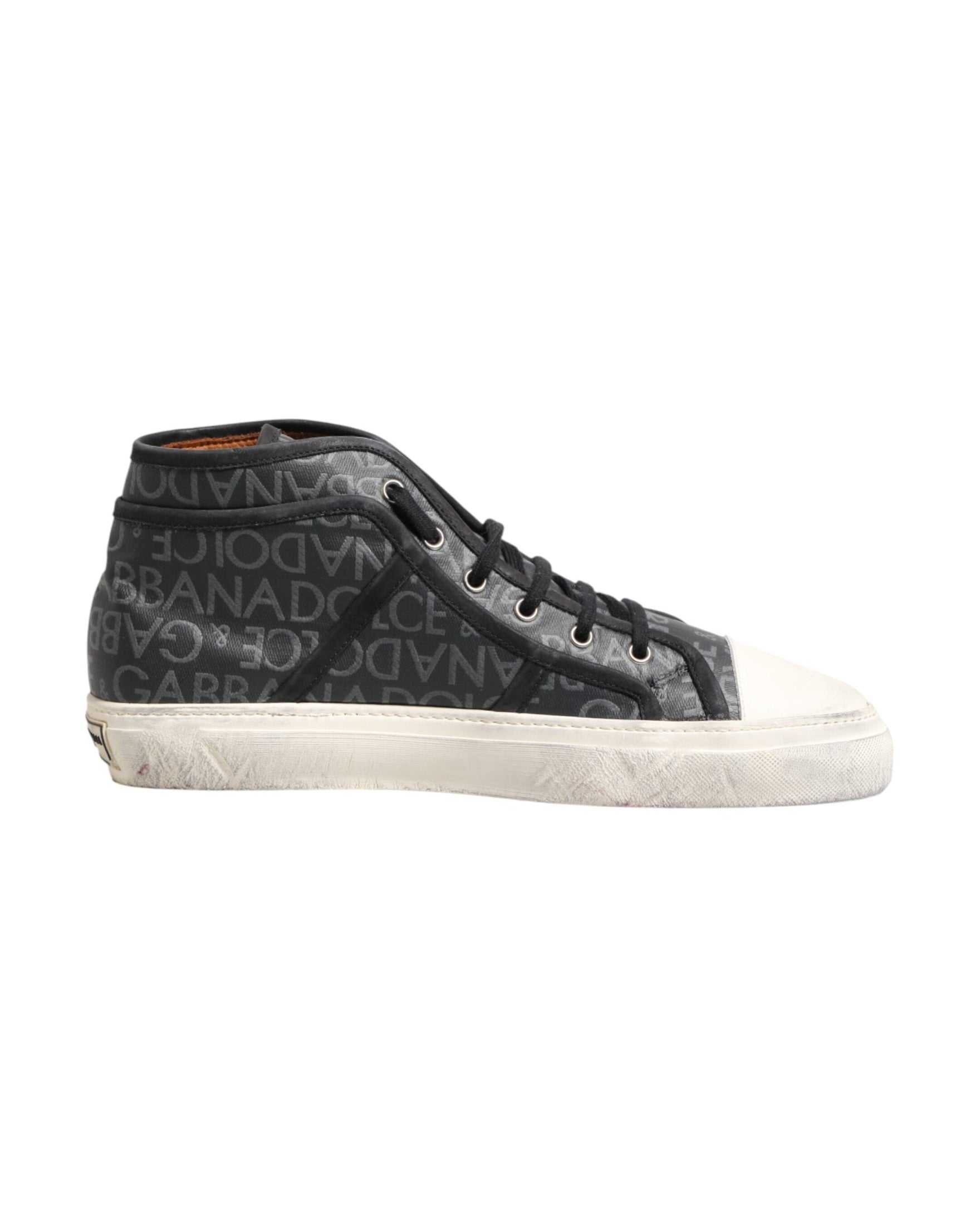 Dolce & Gabbana Black Canvas White Logo Mid Top Sneakers Shoes Glam Steals