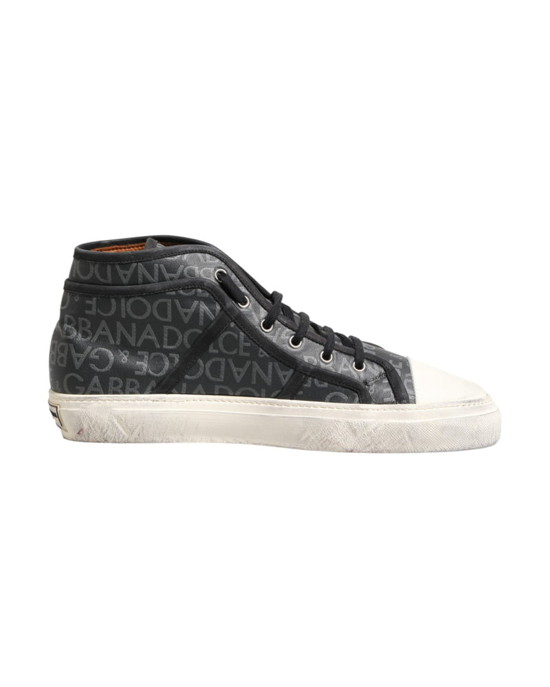 Dolce & Gabbana Black Canvas White Logo Mid Top Sneakers Shoes Glam Steals