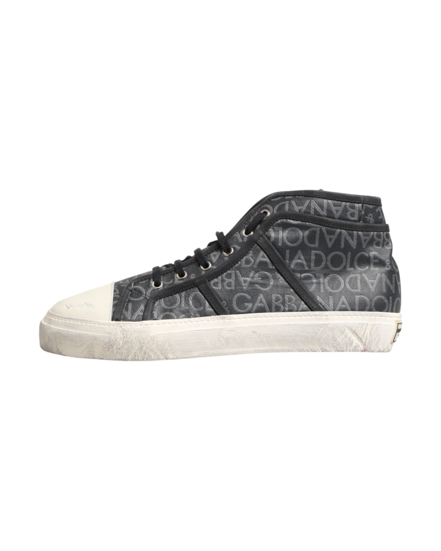 Dolce & Gabbana Black Canvas White Logo Mid Top Sneakers Shoes Glam Steals