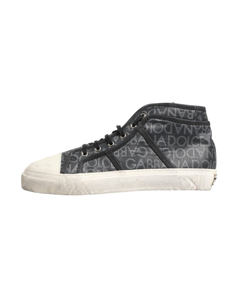 Dolce & Gabbana Black Canvas White Logo Mid Top Sneakers Shoes Glam Steals