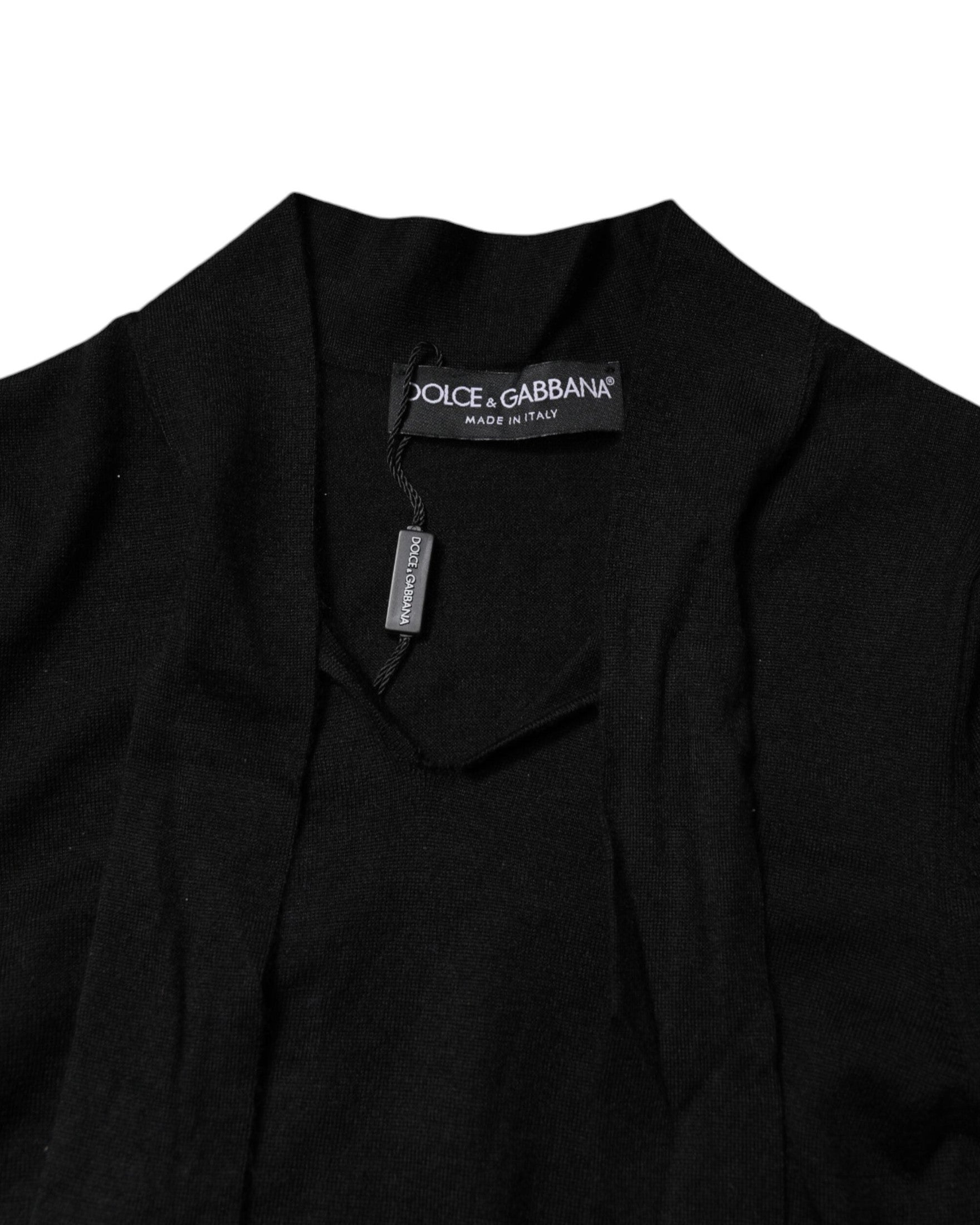 Dolce & Gabbana Black Cashmere Ascot Collar Long Sleeve Top Glam Steals
