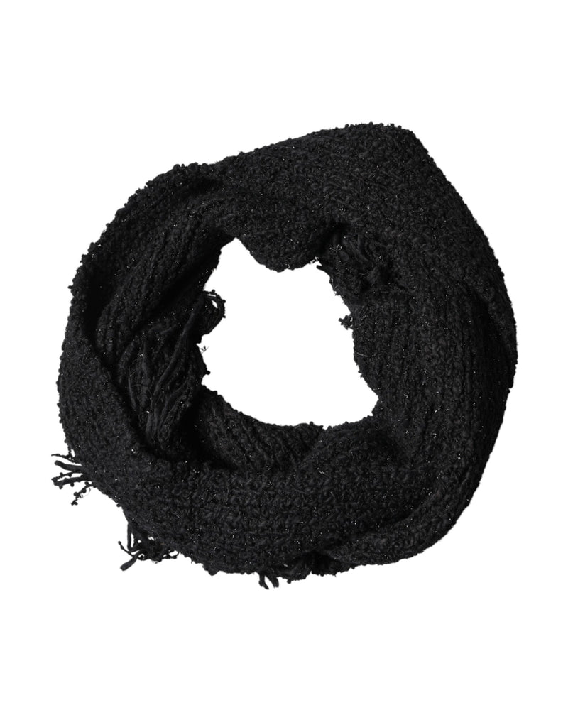 Dolce & Gabbana Black Cashmere Knit Shawl Fringes Scarf Glam Steals