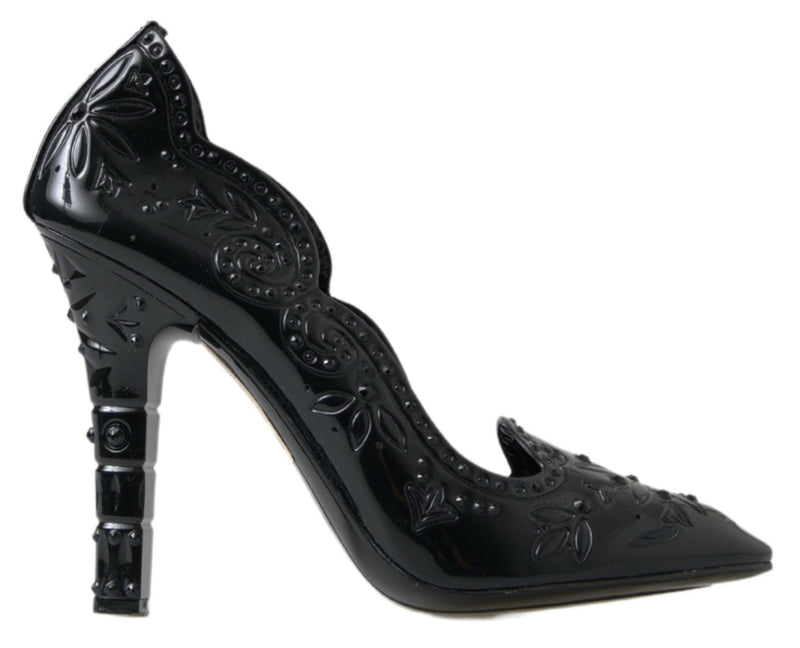 Dolce & Gabbana Black Cinderella Floral Crystal Heels Glam Steals
