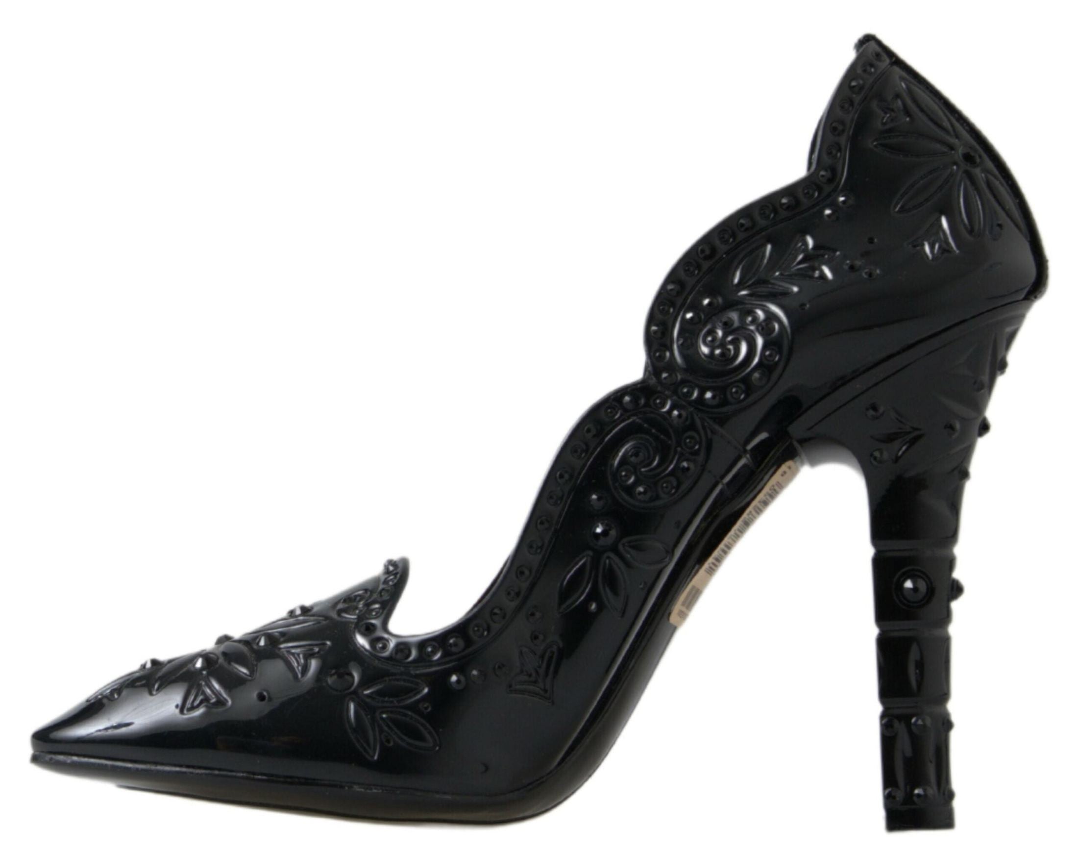 Dolce & Gabbana Black Cinderella Floral Crystal Heels Heels