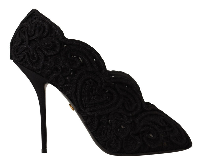 Dolce & Gabbana Black Cordonetto Ricamo Pump Open Toe Shoes Glam Steals