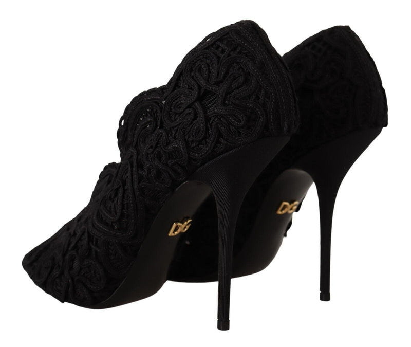 Dolce & Gabbana Black Cordonetto Ricamo Pump Open Toe Shoes Glam Steals