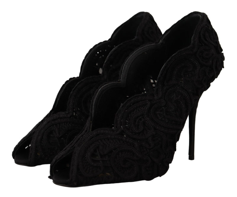 Dolce & Gabbana Black Cordonetto Ricamo Pump Open Toe Shoes Glam Steals