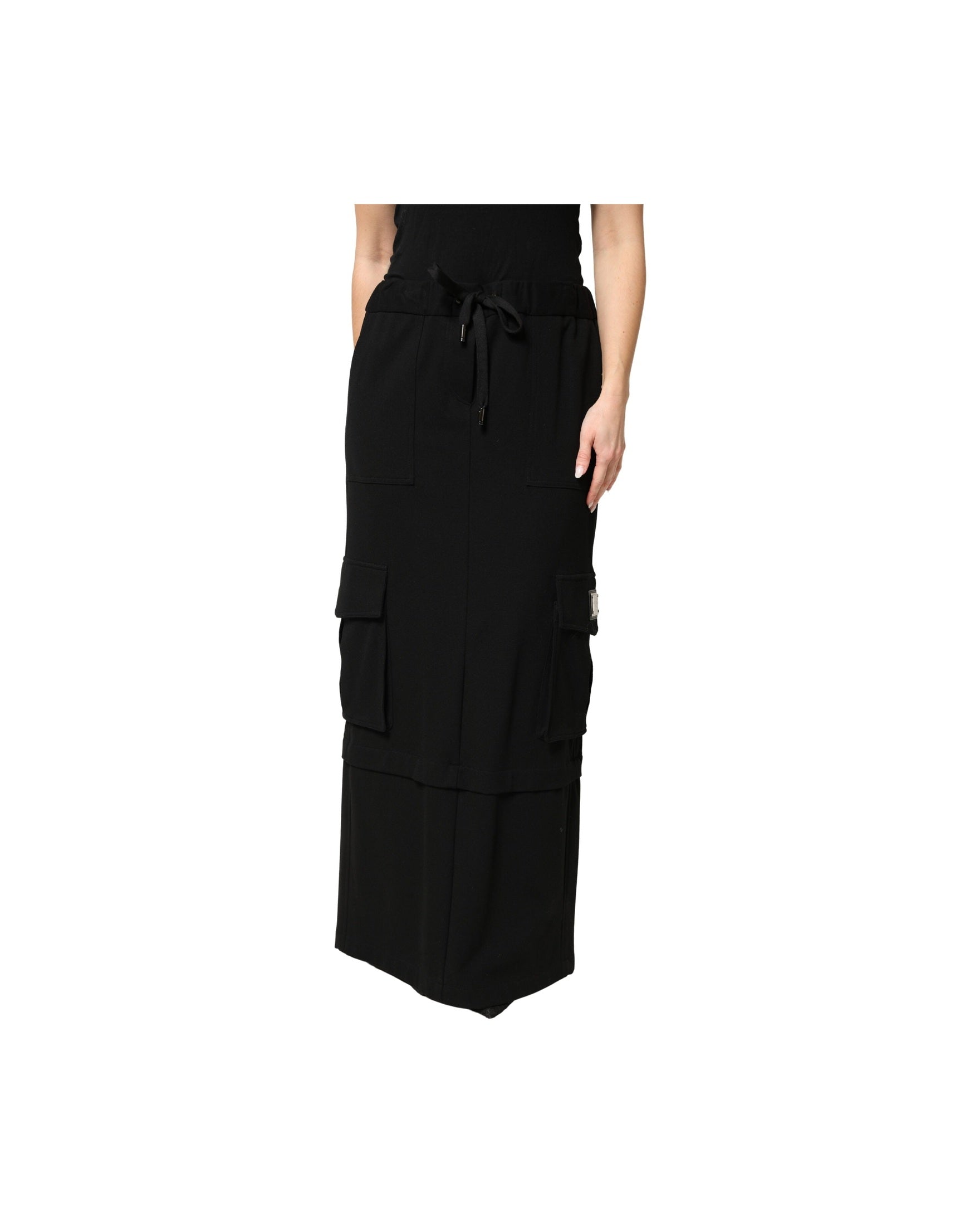 Dolce & Gabbana Black Cotton Drawstring Long Maxi Cargo Skirt Glam Steals