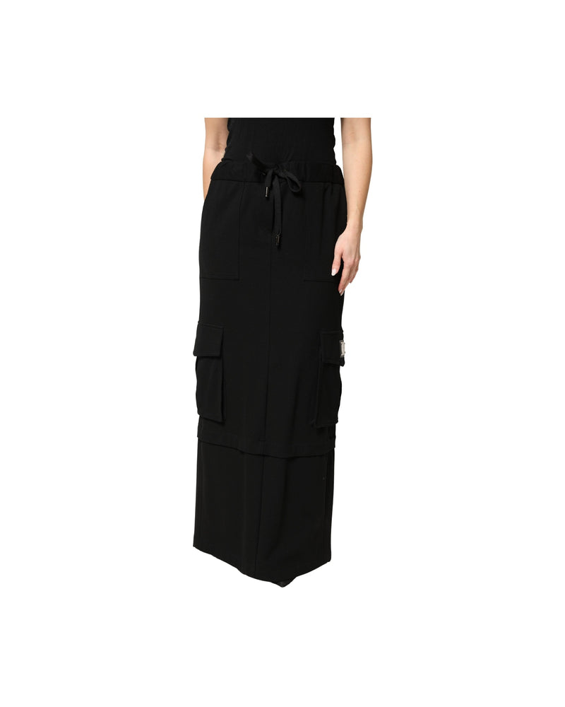 Dolce & Gabbana Black Cotton Drawstring Long Maxi Cargo Skirt Glam Steals