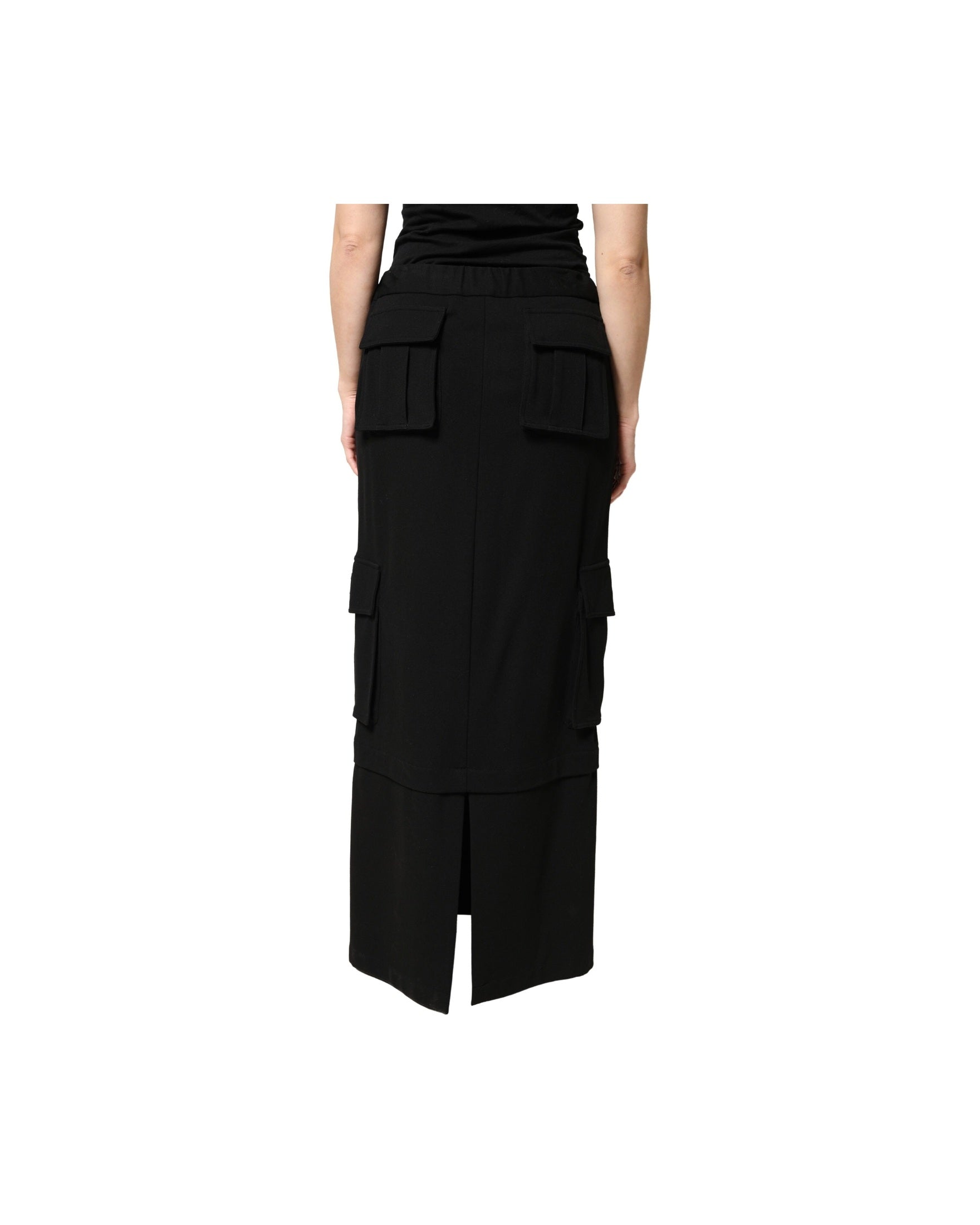 Dolce & Gabbana Black Cotton Drawstring Long Maxi Cargo Skirt Glam Steals