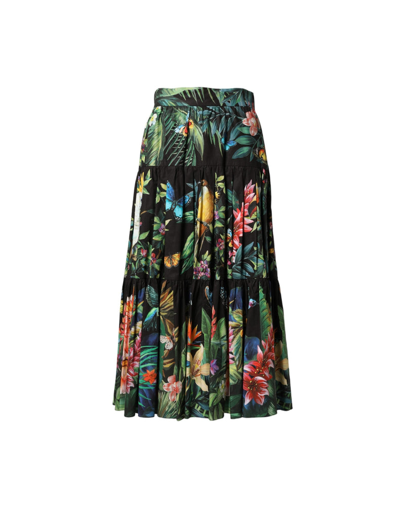 Dolce & Gabbana Black Cotton Floral High Waist Midi Skirt Glam Steals