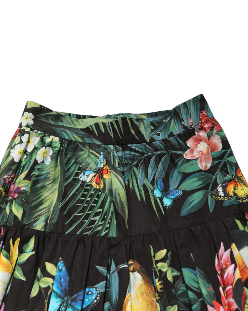 Dolce & Gabbana Black Cotton Floral High Waist Midi Skirt Glam Steals