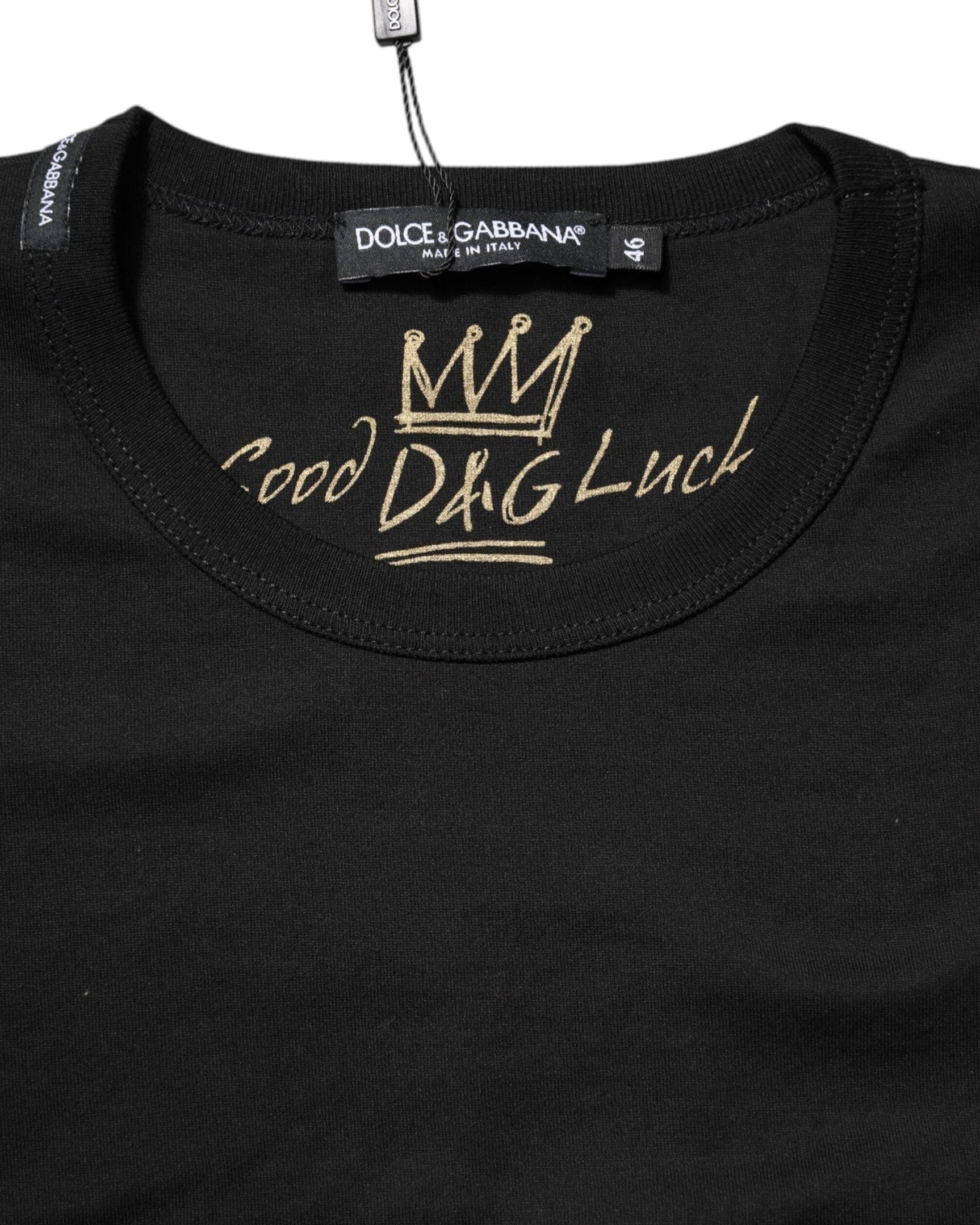 Dolce & Gabbana Black Cotton Goodluck Tee Crew Neck T-Shirt T-Shirts