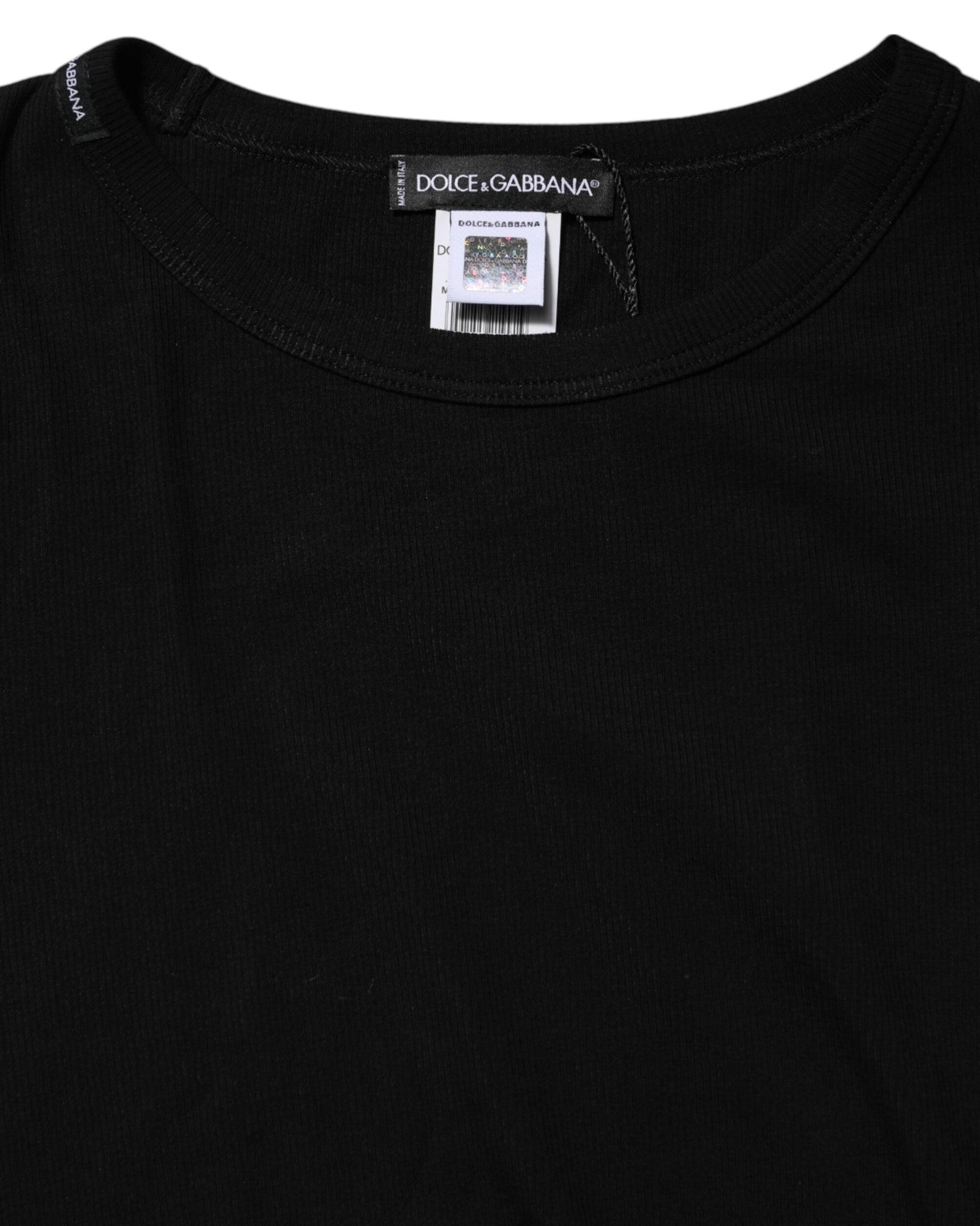 Dolce & Gabbana Black Cotton Knit Round Neck Long Sleeves T-shirt Glam Steals