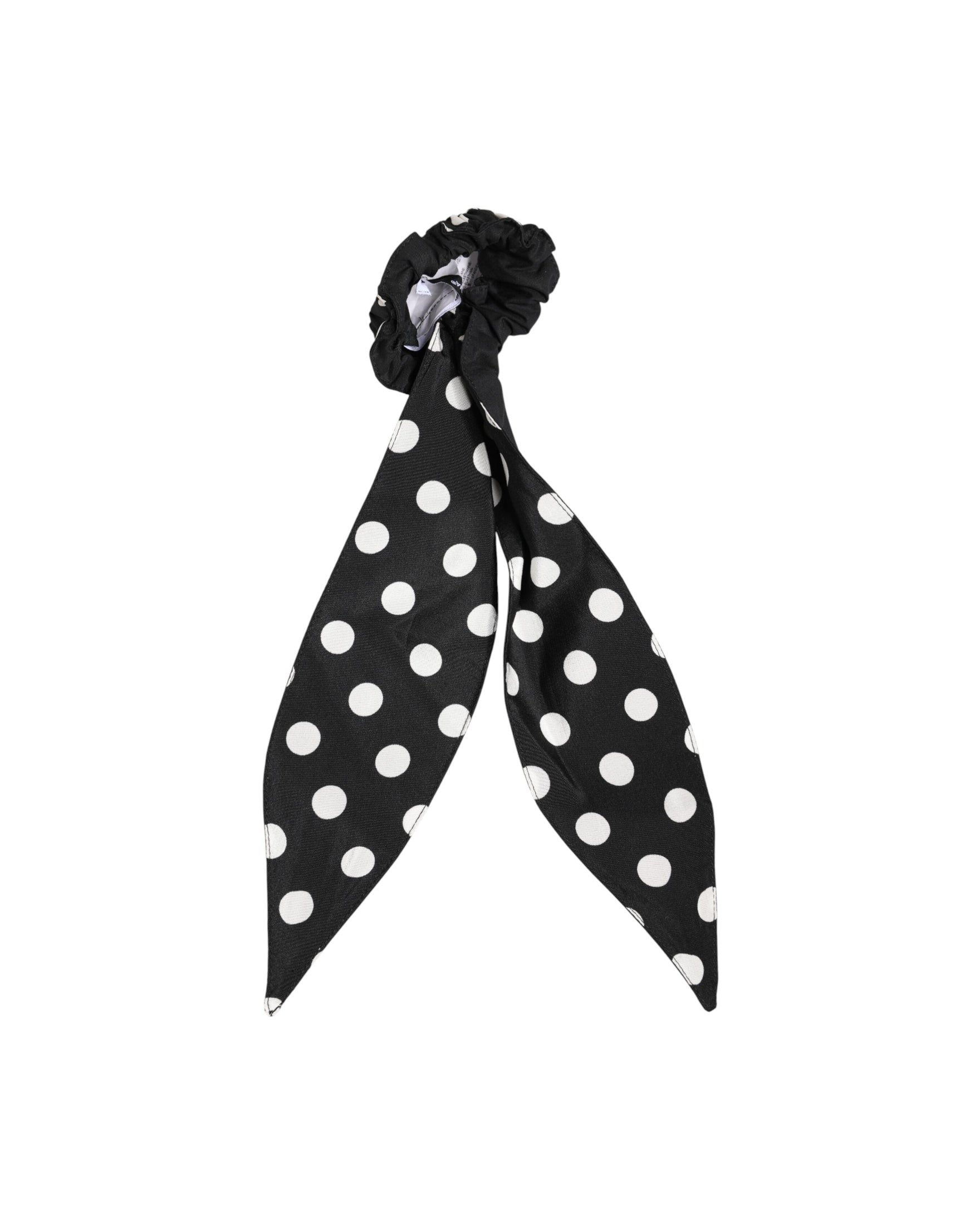 Dolce & Gabbana Black Cotton Polka Dot Scarf Tie Accessory Hair Scrunchie Glam Steals