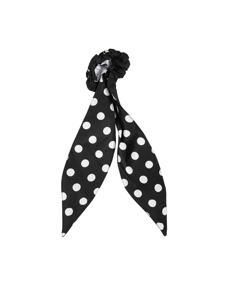Dolce & Gabbana Black Cotton Polka Dot Scarf Tie Accessory Hair Scrunchie Glam Steals