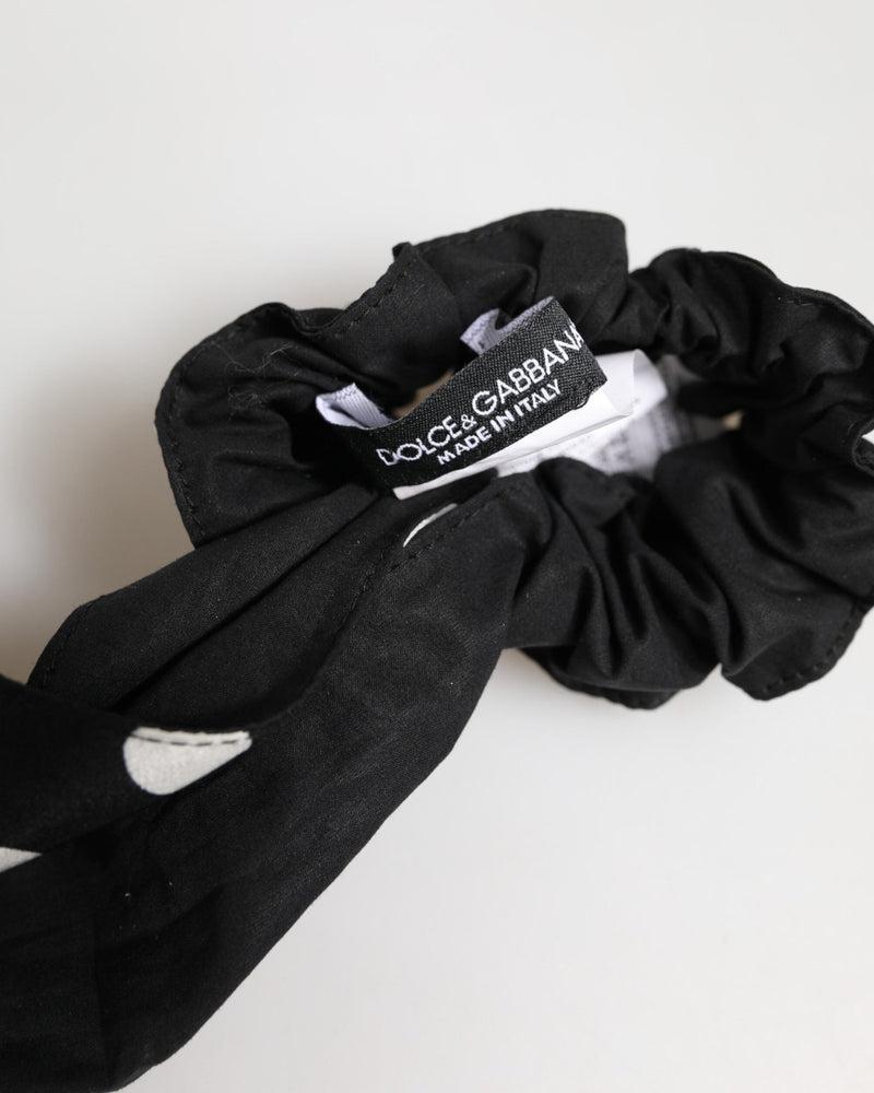 Dolce & Gabbana Black Cotton Polka Dot Scarf Tie Accessory Hair Scrunchie Glam Steals