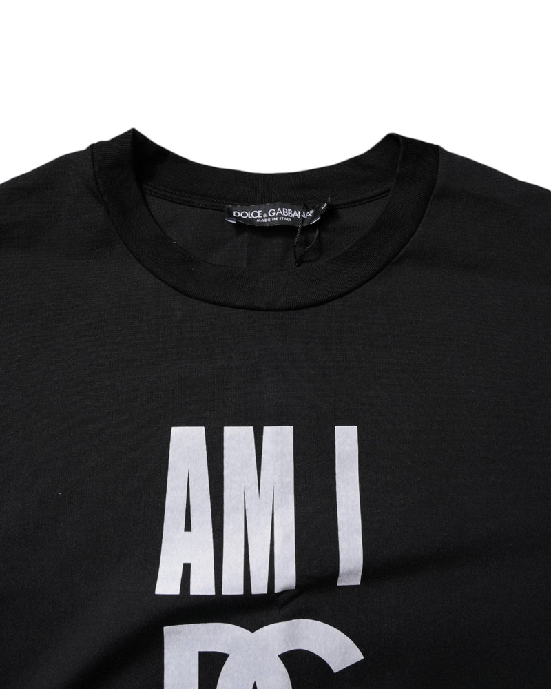 Dolce & Gabbana Black Cotton Printed Crew Neck Tee T-shirt Glam Steals