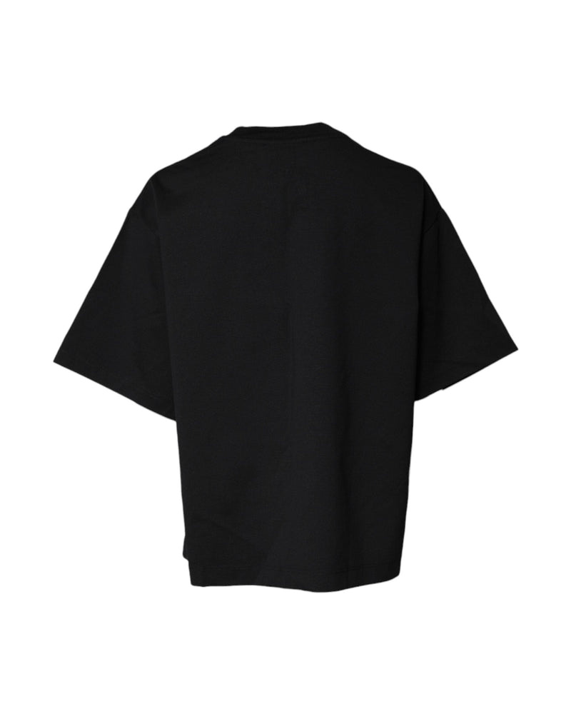 Dolce & Gabbana Black Cotton Printed Crew Neck Tee T-shirt Glam Steals