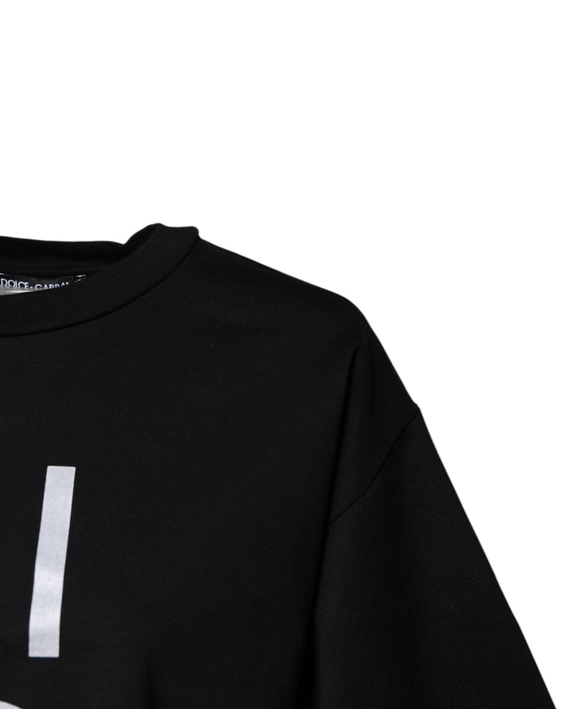 Dolce & Gabbana Black Cotton Printed Crew Neck Tee T-shirt Glam Steals