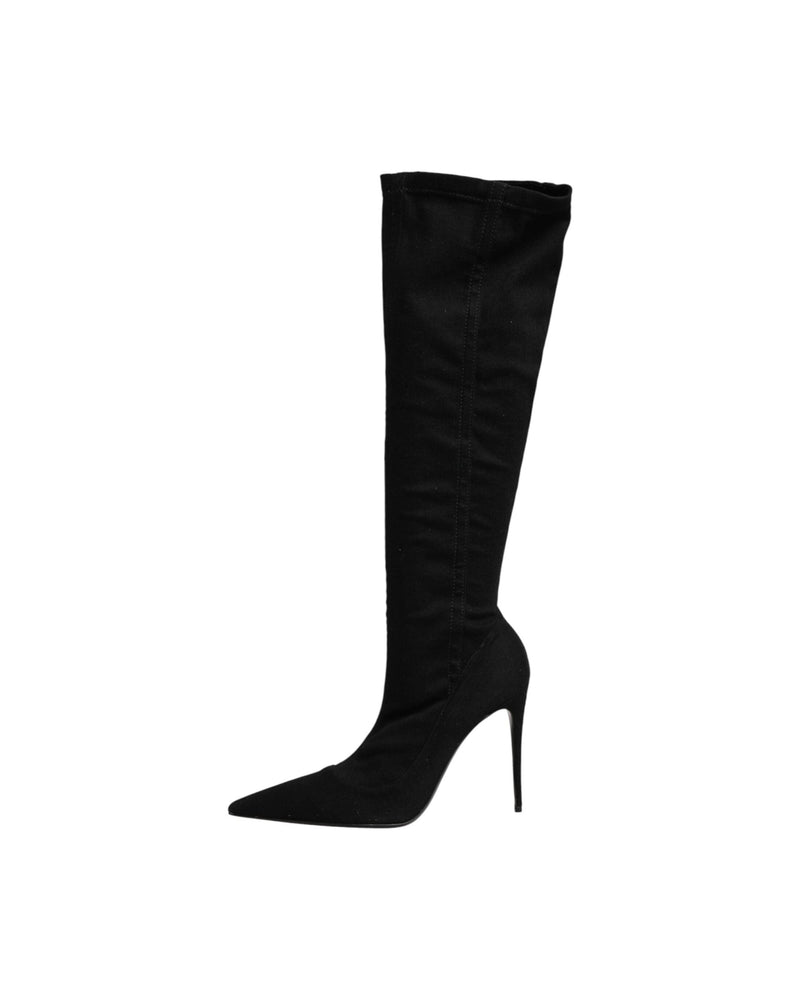 Dolce & Gabbana Black Cotton Stretch High Heels Boots Shoes Glam Steals