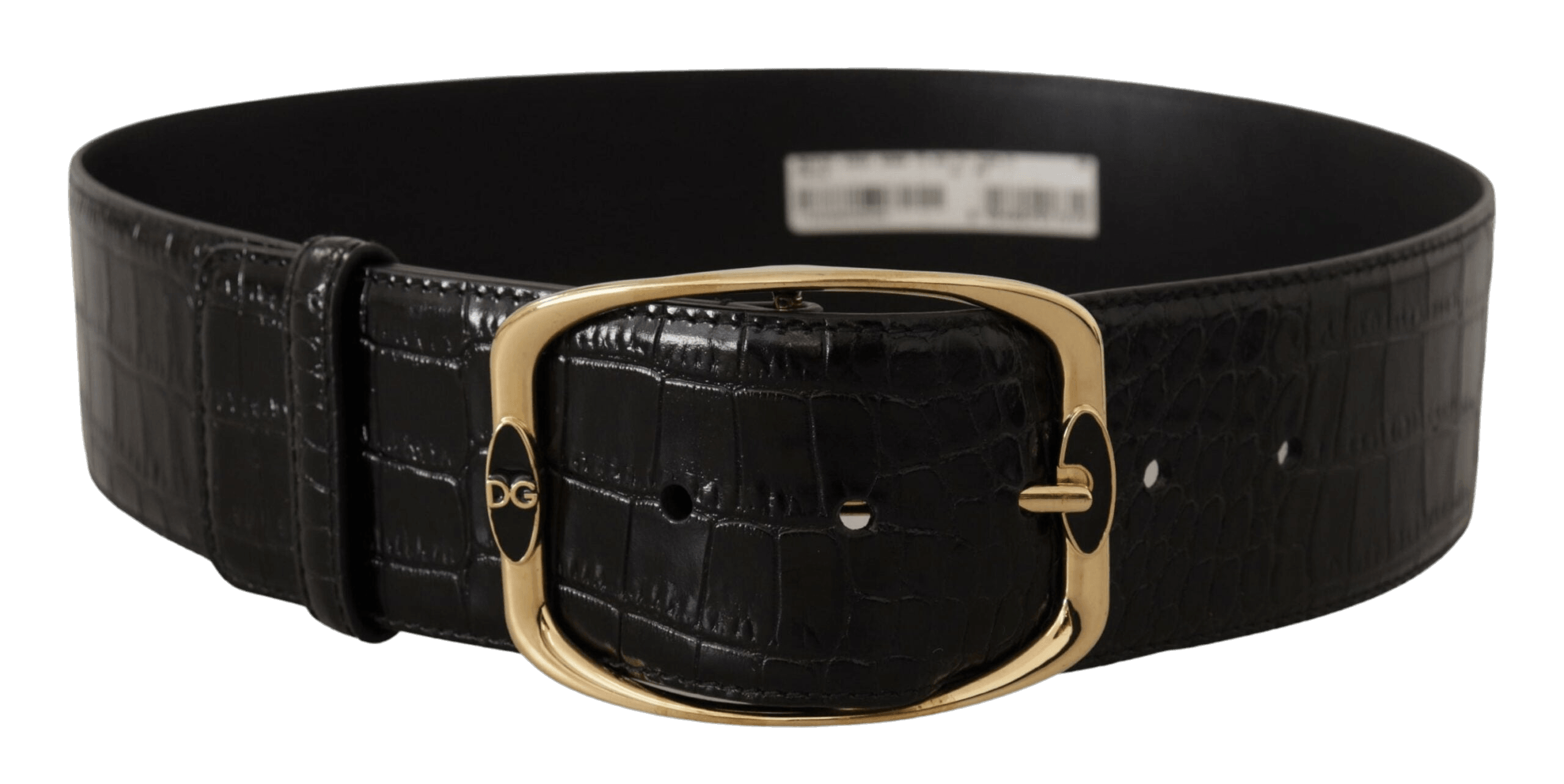 Dolce & Gabbana Black Crocodile Print Gold Metal Dg Logo Buckle Belt Glam Steals