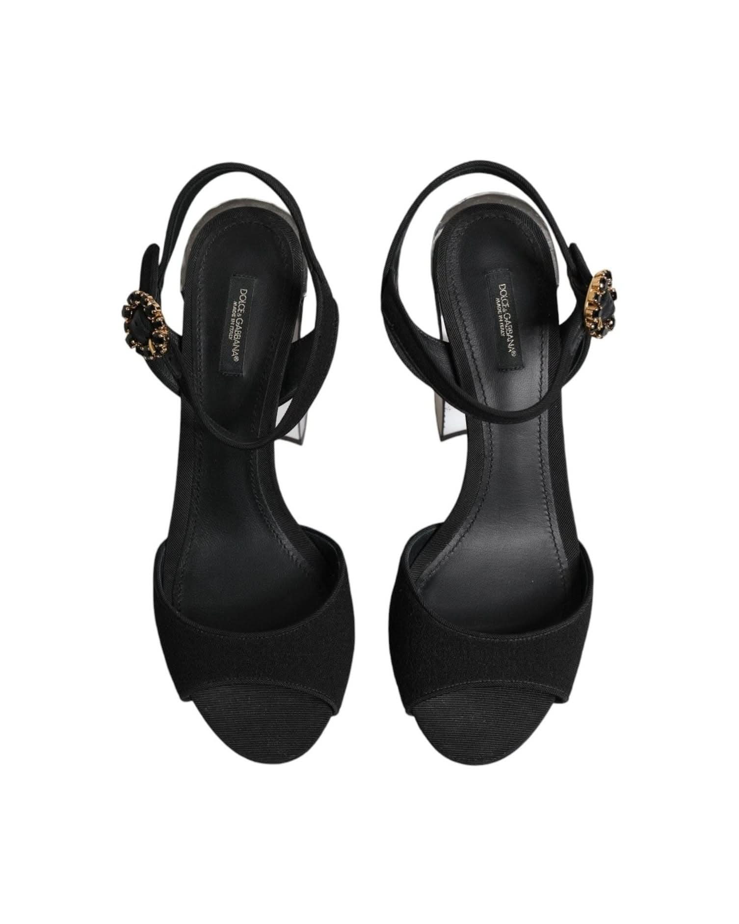 Dolce & Gabbana Black Crystal Ankle Strap Keira Sandals Shoes Heels