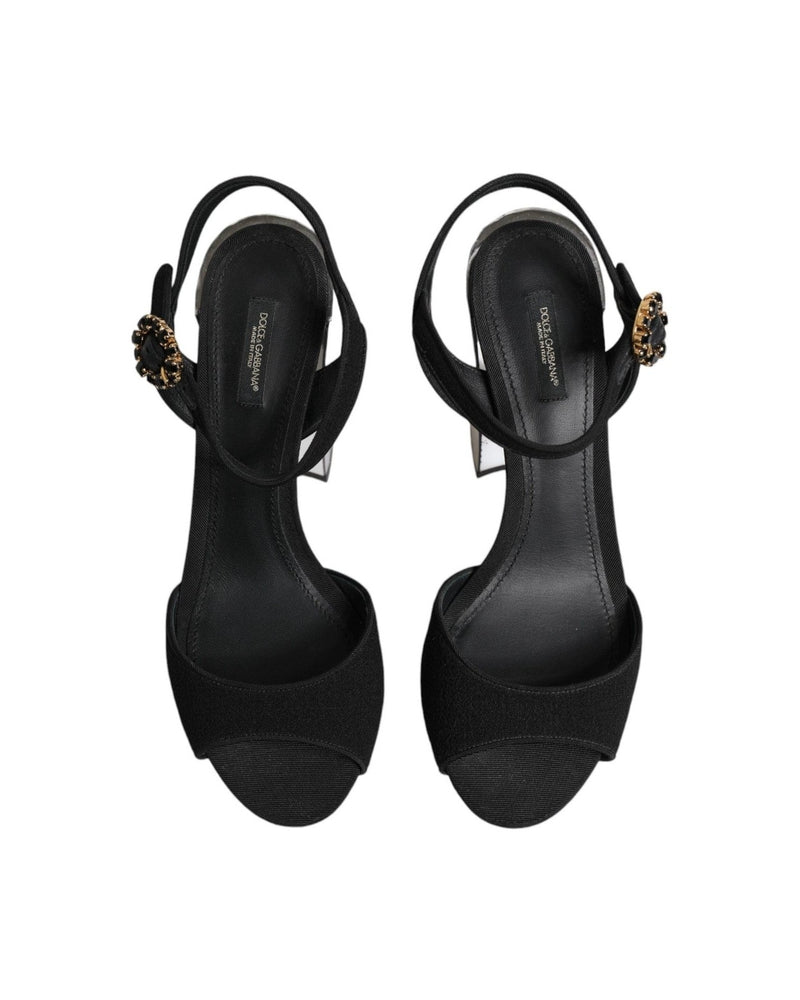 Dolce & Gabbana Black Crystal Ankle Strap Keira Sandals Shoes Heels